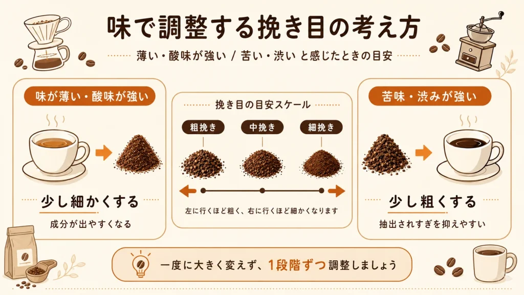 コーヒーの味に合わせて挽き目を粗く・細かく調整する方法