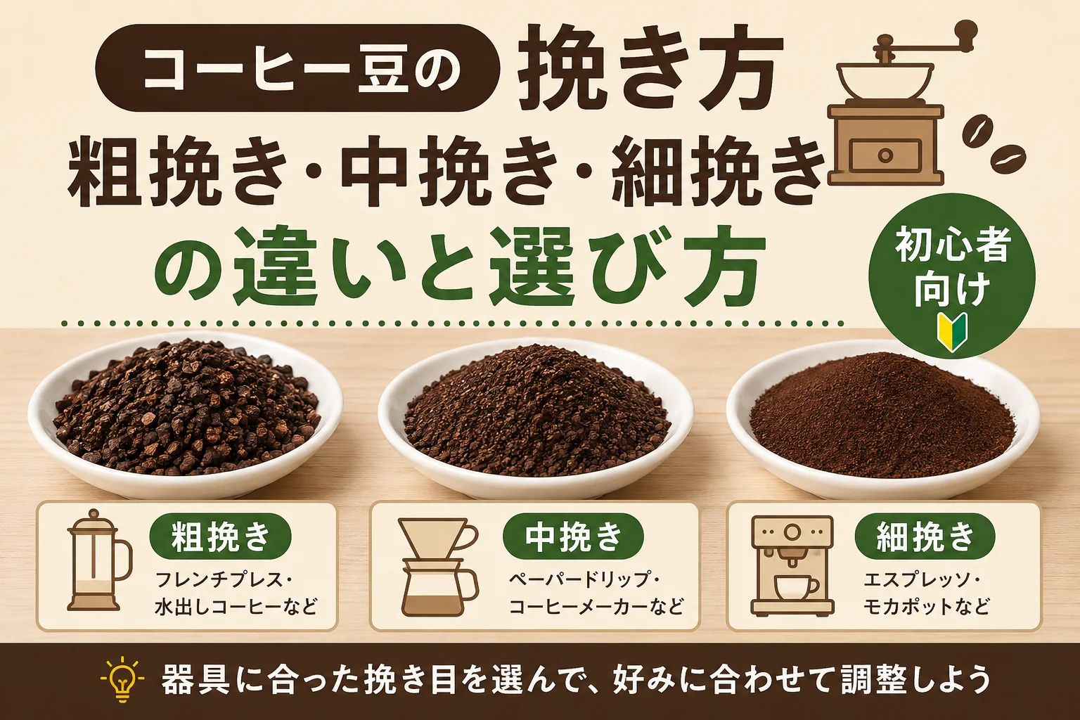 コーヒー豆の挽き方｜粗挽き・中挽き・細挽きの違いと選び方