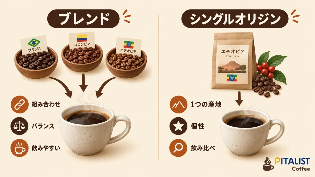 ブレンドとシングルオリジンの豆の構成や味の考え方の違い