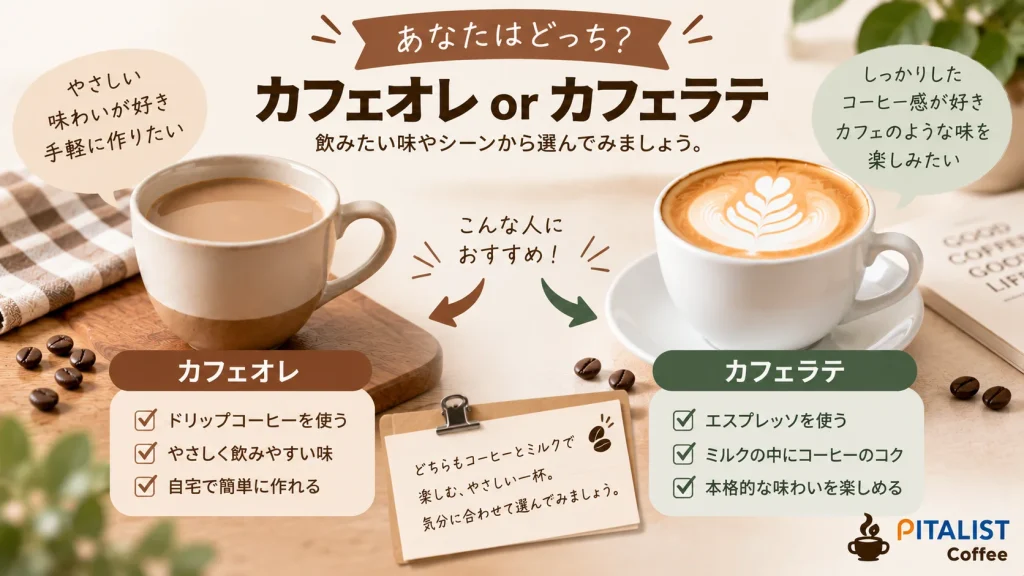 ドリップコーヒーを使うカフェオレとエスプレッソを使うカフェラテの違い