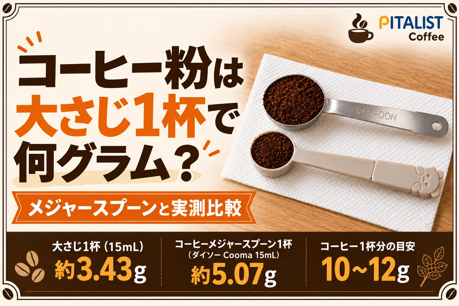 コーヒー粉は大さじ1杯で何グラム？メジャースプーンと実測比較